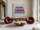 Bookish III by Becky Thorns. Shown as extra-large giant wall art in a modern living room. Available as an archival giclee rolled canvas, fine art paper, or poster print. SKU 97117a.