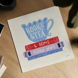 Bookish IV by Becky Thorns. Shown as a detailed flat fine art print, highlighting archival giclee quality. Available as an archival giclee rolled canvas, fine art paper, or poster print. SKU 97118a.