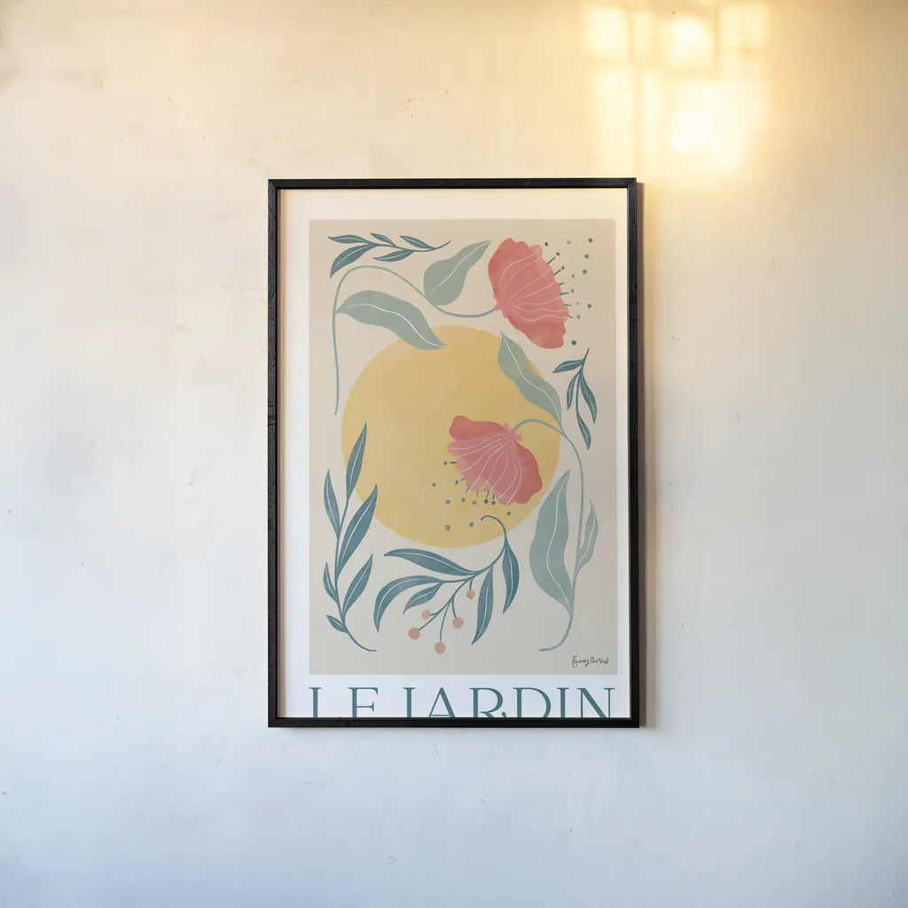 Botanical Poster I by Becky Thorns. shown as a paper print in a black flame. Available as a archival giclee rolled canvas, fine art paper, or poster print. SKU 86283h.