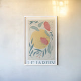 Botanical Poster I by Becky Thorns. shown as a paper print in a white frame. Available as a archival giclee rolled canvas, fine art paper, or poster print. SKU 86283h.
