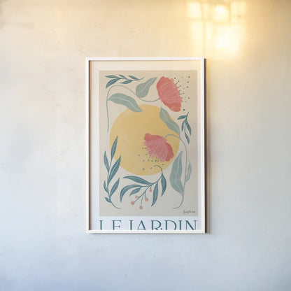 Botanical Poster I by Becky Thorns. shown as a paper print in a white frame. Available as a archival giclee rolled canvas, fine art paper, or poster print. SKU 86283h.