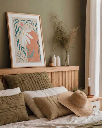 Botanical Poster II by Becky Thorns. shown as a paper print in a natural frame. Available as a archival giclee rolled canvas, fine art paper, or poster print. SKU 86284h.