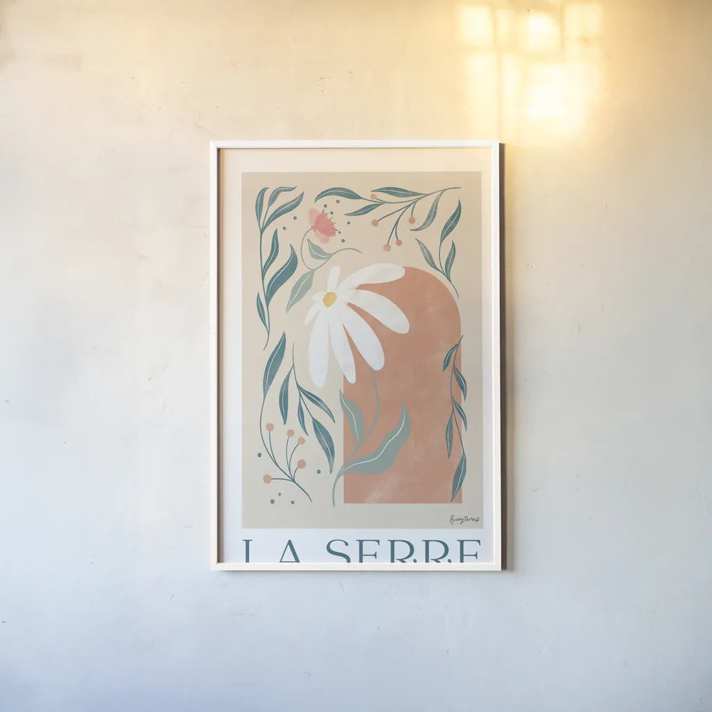 Botanical Poster II by Becky Thorns. shown as a paper print in a white frame. Available as a archival giclee rolled canvas, fine art paper, or poster print. SKU 86284h.