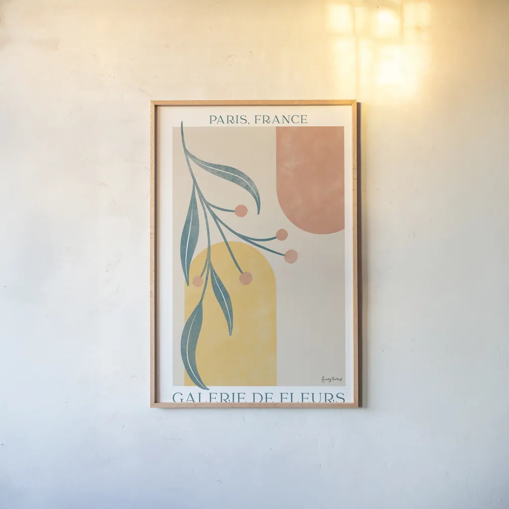 Botanical Poster III by Becky Thorns. shown as a paper print in a natural frame. Available as a archival giclee rolled canvas, fine art paper, or poster print. SKU 86285h.