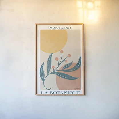 Botanical Poster IV by Becky Thorns. shown as a paper print in a natural frame. Available as a archival giclee rolled canvas, fine art paper, or poster print. SKU 86286h.