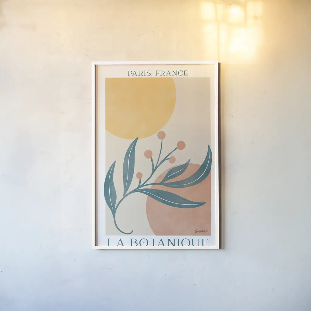 Botanical Poster IV by Becky Thorns. shown as a paper print in a white frame. Available as a archival giclee rolled canvas, fine art paper, or poster print. SKU 86286h.