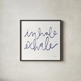 Calm Home III Indigo Crop by Becky Thorns. Shown in a sleek black glass frame for a contemporary gallery look. Available as an archival giclee rolled canvas, fine art paper, or poster print. SKU 70968a.