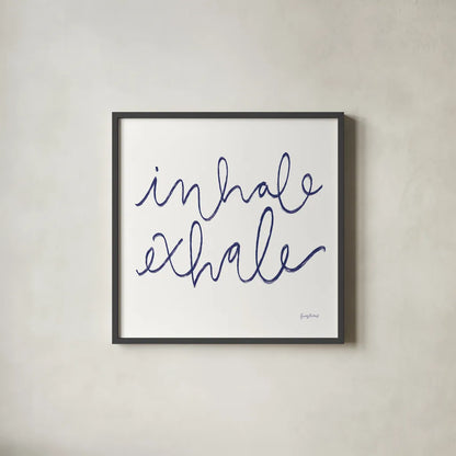 Calm Home III Indigo Crop by Becky Thorns. Shown in a sleek black glass frame for a contemporary gallery look. Available as an archival giclee rolled canvas, fine art paper, or poster print. SKU 70968a.