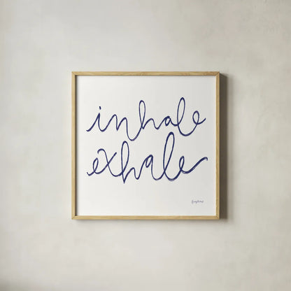 Calm Home III Indigo Crop by Becky Thorns. Shown in a natural wood glass frame for a timeless modern aesthetic. Available as an archival giclee rolled canvas, fine art paper, or poster print. SKU 70968a.