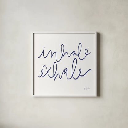 Calm Home III Indigo Crop by Becky Thorns. Shown in a crisp white glass frame for a clean and minimalist style. Available as an archival giclee rolled canvas, fine art paper, or poster print. SKU 70968a.