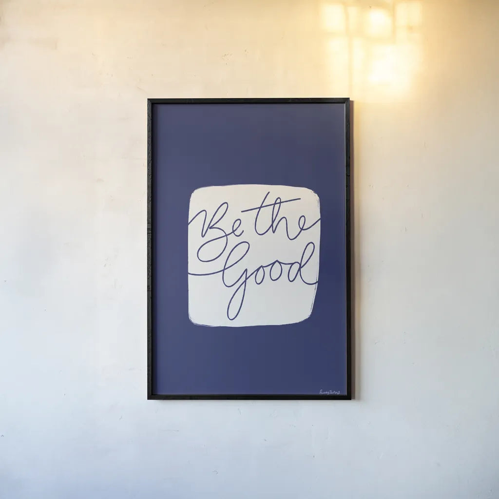 Calm Home VI Indigo by Becky Thorns. shown as a paper print in a black flame. Available as a archival giclee rolled canvas, fine art paper, or poster print. SKU 70967h.