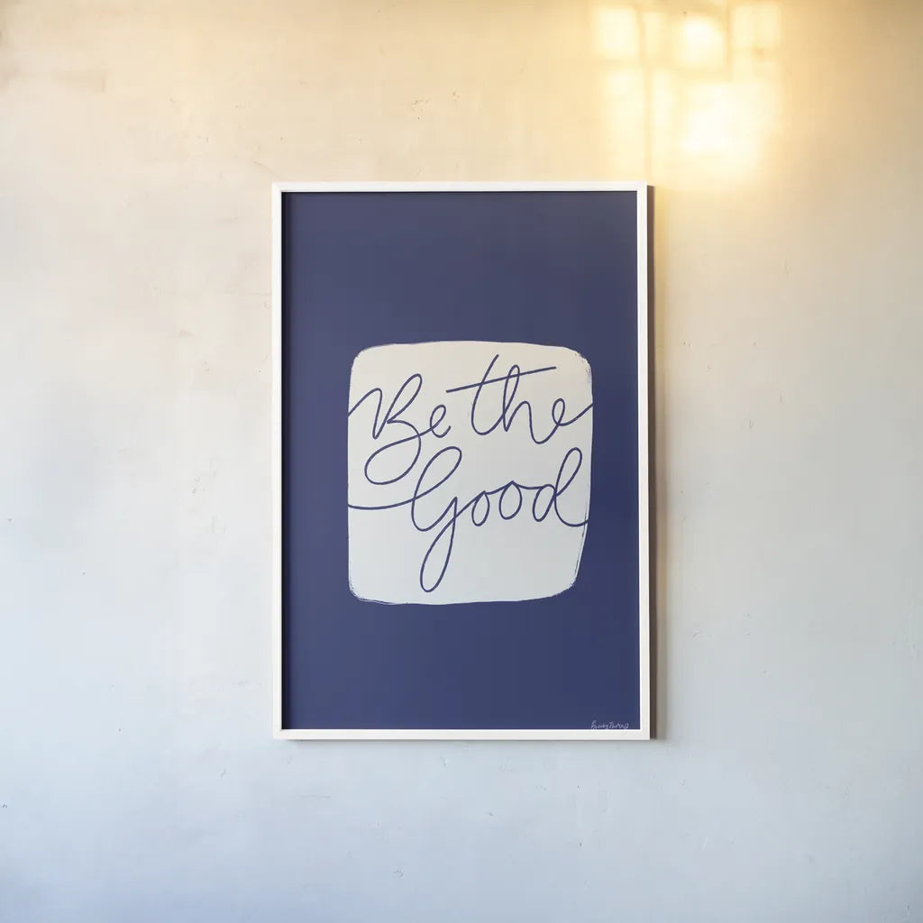 Calm Home VI Indigo by Becky Thorns. shown as a paper print in a white frame. Available as a archival giclee rolled canvas, fine art paper, or poster print. SKU 70967h.