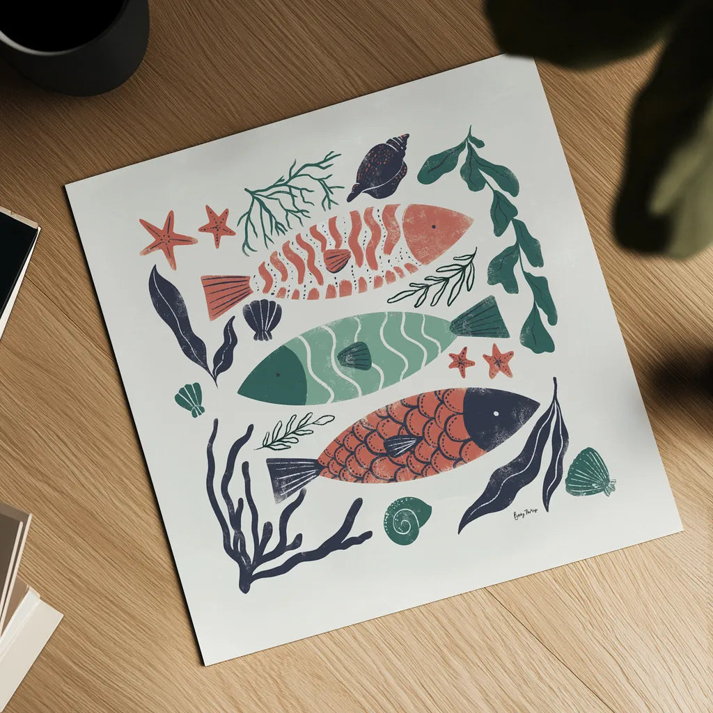 Coastal Reef I by Becky Thorns. Shown as a detailed flat fine art print, highlighting archival giclee quality. Available as an archival giclee rolled canvas, fine art paper, or poster print. SKU 72911a.