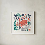 Coastal Reef II by Becky Thorns. Shown in a crisp white glass frame for a clean and minimalist style. Available as an archival giclee rolled canvas, fine art paper, or poster print. SKU 72912a.