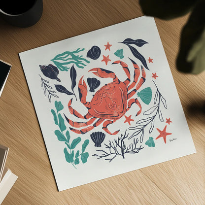 Coastal Reef II Turquoise by Becky Thorns. Shown as a detailed flat fine art print, highlighting archival giclee quality. Available as an archival giclee rolled canvas, fine art paper, or poster print. SKU 76357a.