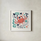 Coastal Reef II Turquoise by Becky Thorns. Shown in a crisp white glass frame for a clean and minimalist style. Available as an archival giclee rolled canvas, fine art paper, or poster print. SKU 76357a.
