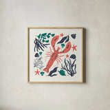 Coastal Reef III by Becky Thorns. Shown in a natural wood glass frame for a timeless modern aesthetic. Available as an archival giclee rolled canvas, fine art paper, or poster print. SKU 72913a.