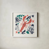 Coastal Reef III by Becky Thorns. Shown in a crisp white glass frame for a clean and minimalist style. Available as an archival giclee rolled canvas, fine art paper, or poster print. SKU 72913a.