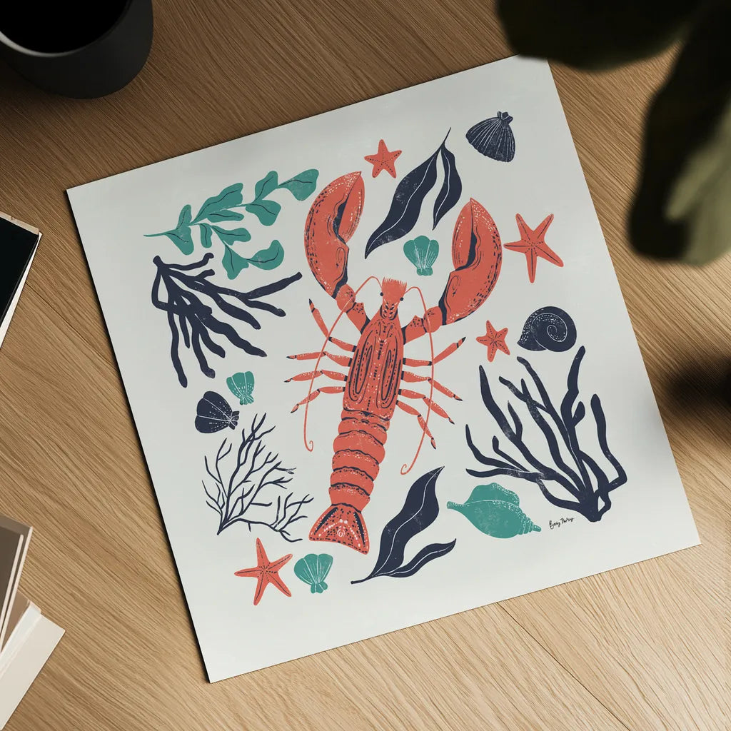 Coastal Reef III Turquoise by Becky Thorns. Shown as a detailed flat fine art print, highlighting archival giclee quality. Available as an archival giclee rolled canvas, fine art paper, or poster print. SKU 76358a.