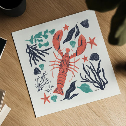 Coastal Reef III Turquoise by Becky Thorns. Shown as a detailed flat fine art print, highlighting archival giclee quality. Available as an archival giclee rolled canvas, fine art paper, or poster print. SKU 76358a.