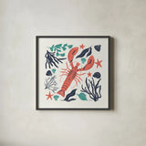 Coastal Reef III Turquoise by Becky Thorns. Shown in a sleek black glass frame for a contemporary gallery look. Available as an archival giclee rolled canvas, fine art paper, or poster print. SKU 76358a.