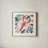 Coastal Reef III Turquoise by Becky Thorns. Shown in a natural wood glass frame for a timeless modern aesthetic. Available as an archival giclee rolled canvas, fine art paper, or poster print. SKU 76358a.