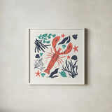 Coastal Reef III Turquoise by Becky Thorns. Shown in a crisp white glass frame for a clean and minimalist style. Available as an archival giclee rolled canvas, fine art paper, or poster print. SKU 76358a.