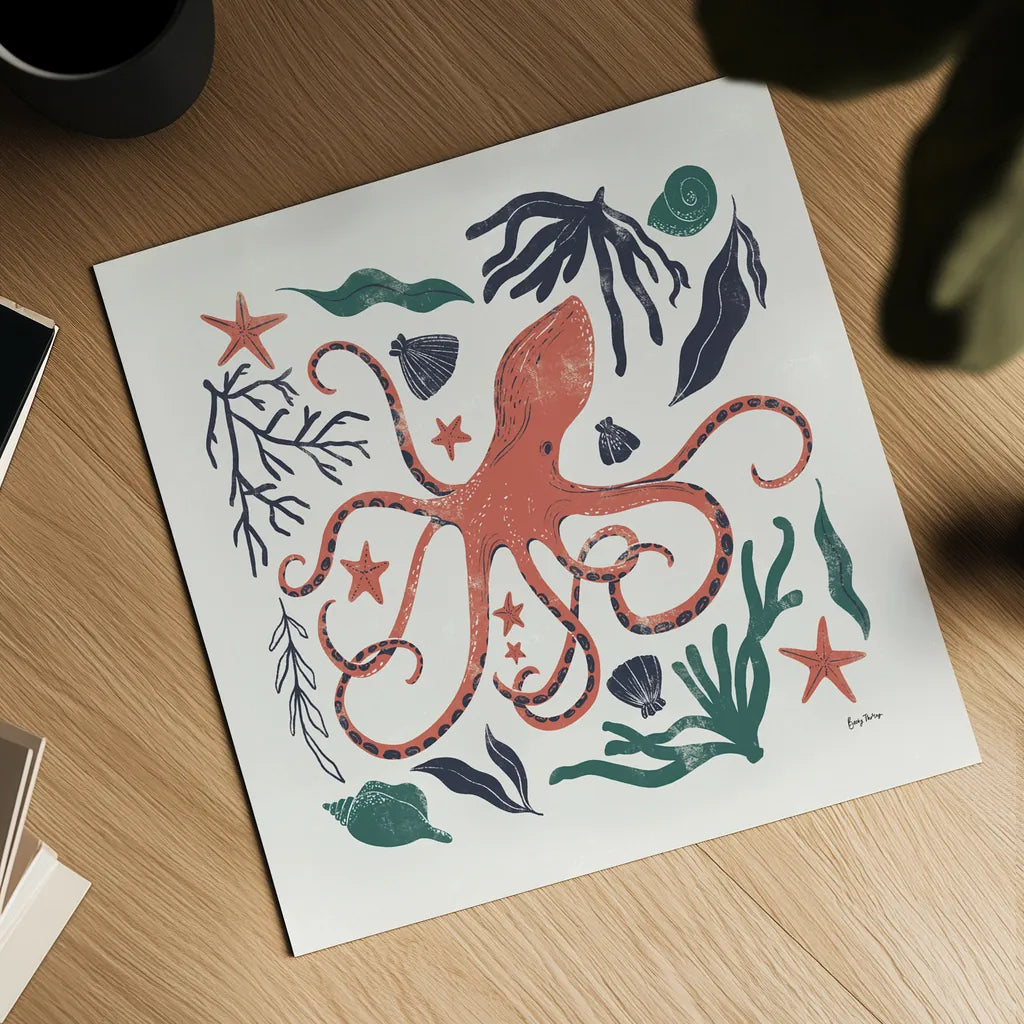 Coastal Reef IV by Becky Thorns. Shown as a detailed flat fine art print, highlighting archival giclee quality. Available as an archival giclee rolled canvas, fine art paper, or poster print. SKU 72914a.