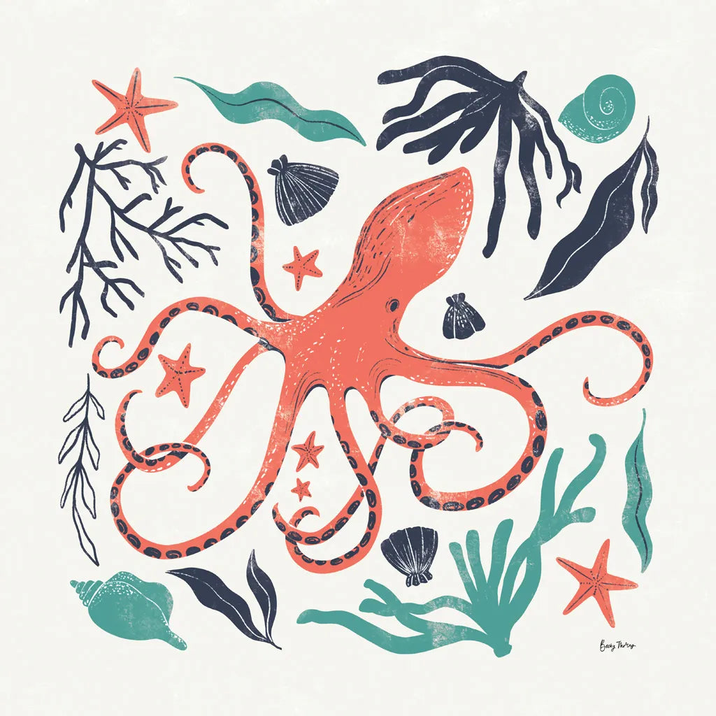 Coastal Reef IV Turquoise by Becky Thorns. SKU 76359a. Archival Giclee Fine art print for wall decor.