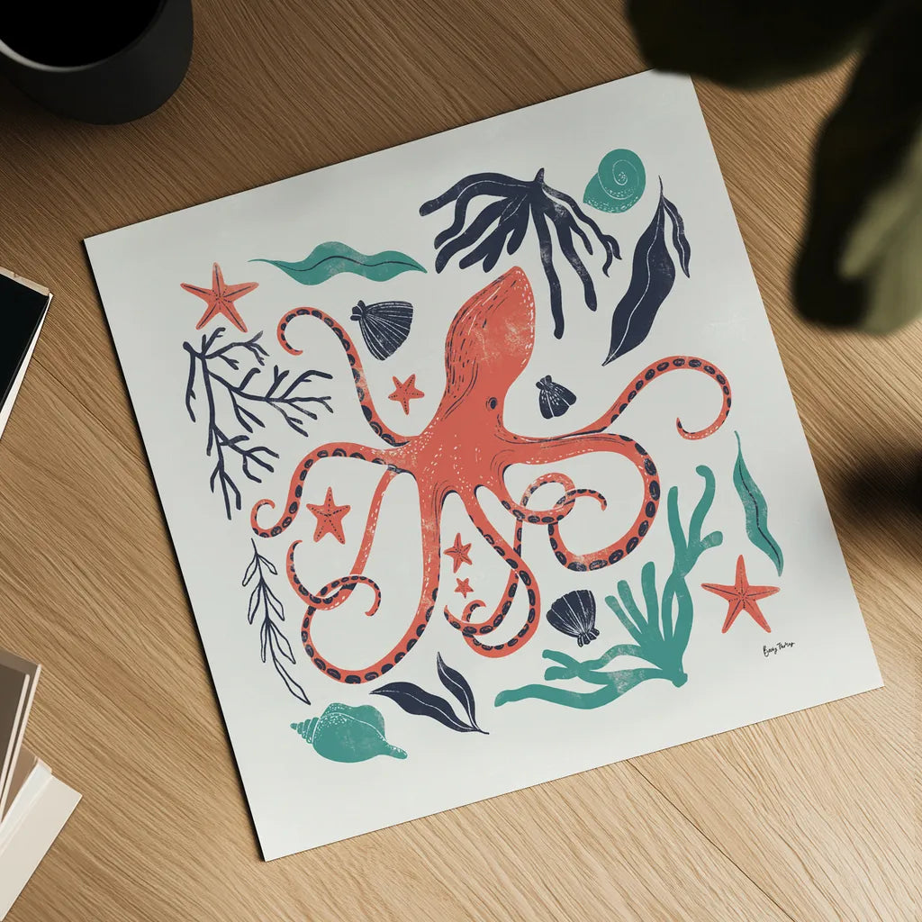 Coastal Reef IV Turquoise by Becky Thorns. Shown as a detailed flat fine art print, highlighting archival giclee quality. Available as an archival giclee rolled canvas, fine art paper, or poster print. SKU 76359a.