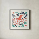 Coastal Reef IV Turquoise by Becky Thorns. Shown in a sleek black glass frame for a contemporary gallery look. Available as an archival giclee rolled canvas, fine art paper, or poster print. SKU 76359a.