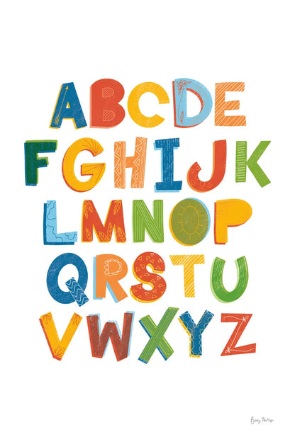 Colorful Alphabet by Becky Thorns. SKU 59586h. Archival Giclee Fine art print for wall decor.
