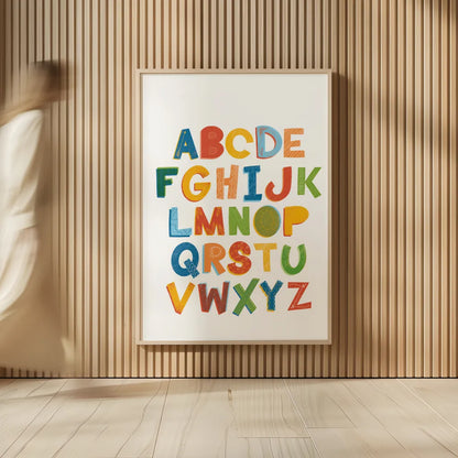 Colorful Alphabet by Becky Thorns. shown as over sized large wall art. Available as an archival giclee rolled canvas, fine art paper, or poster print. SKU 59586h.