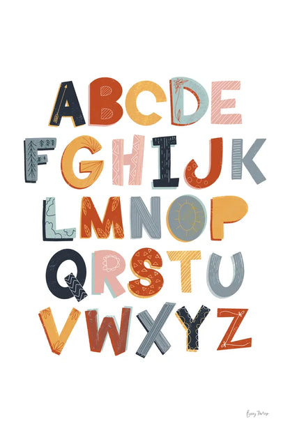 Colorful Alphabet Pastel by Becky Thorns. SKU 66560h. Archival Giclee Fine art print for wall decor.