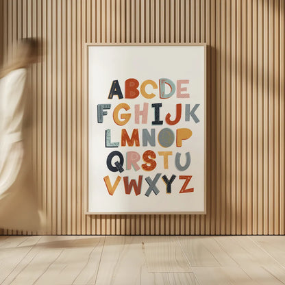 Colorful Alphabet Pastel by Becky Thorns. shown as over sized large wall art. Available as an archival giclee rolled canvas, fine art paper, or poster print. SKU 66560h.