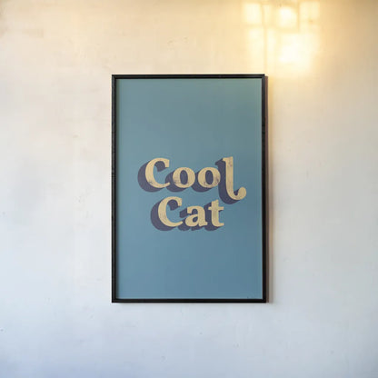 Cool Cat by Becky Thorns. shown as a paper print in a black flame. Available as a archival giclee rolled canvas, fine art paper, or poster print. SKU 65165h.