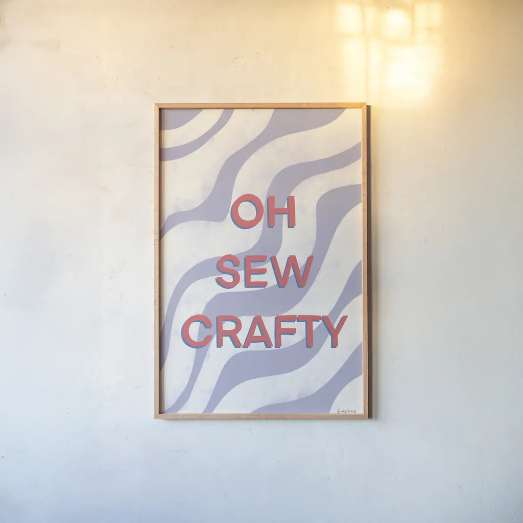 Crafty IV by Becky Thorns. shown as a paper print in a natural frame. Available as a archival giclee rolled canvas, fine art paper, or poster print. SKU 88736h.