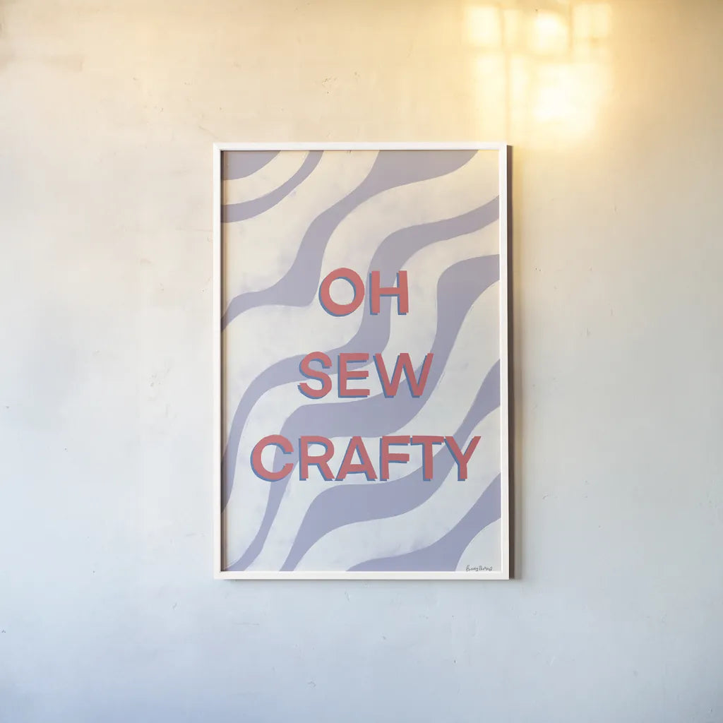 Crafty IV by Becky Thorns. shown as a paper print in a white frame. Available as a archival giclee rolled canvas, fine art paper, or poster print. SKU 88736h.