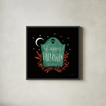 Cute Halloween I by Becky Thorns. Shown in a sleek black glass frame for a contemporary gallery look. Available as an archival giclee rolled canvas, fine art paper, or poster print. SKU 74384a.