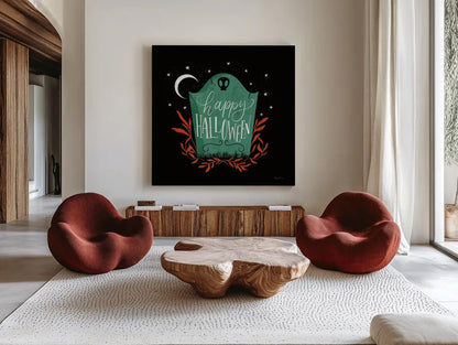 Cute Halloween I by Becky Thorns. Shown as extra-large giant wall art in a modern living room. Available as an archival giclee rolled canvas, fine art paper, or poster print. SKU 74384a.