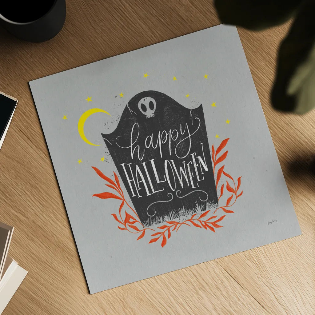 Cute Halloween I Neutral by Becky Thorns. Shown as a detailed flat fine art print, highlighting archival giclee quality. Available as an archival giclee rolled canvas, fine art paper, or poster print. SKU 74798a.