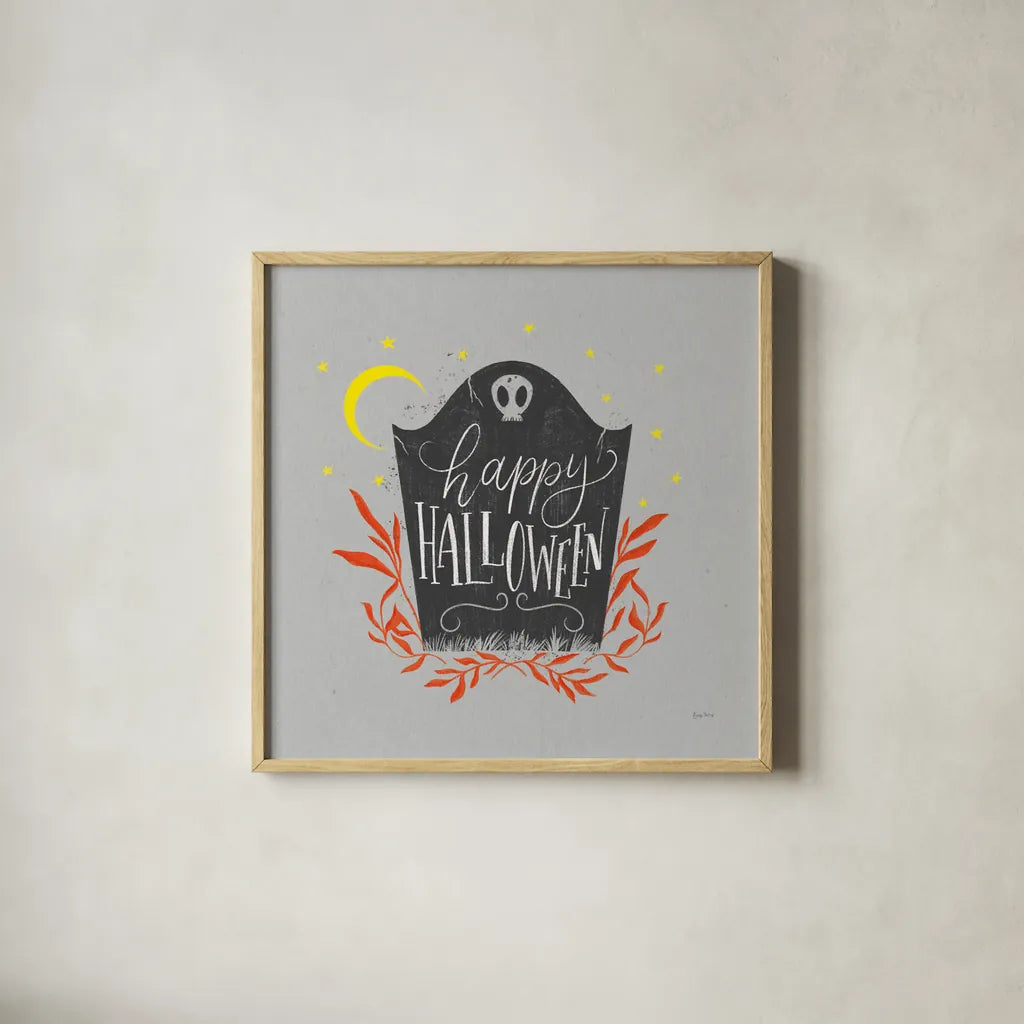Cute Halloween I Neutral by Becky Thorns. Shown in a natural wood glass frame for a timeless modern aesthetic. Available as an archival giclee rolled canvas, fine art paper, or poster print. SKU 74798a.