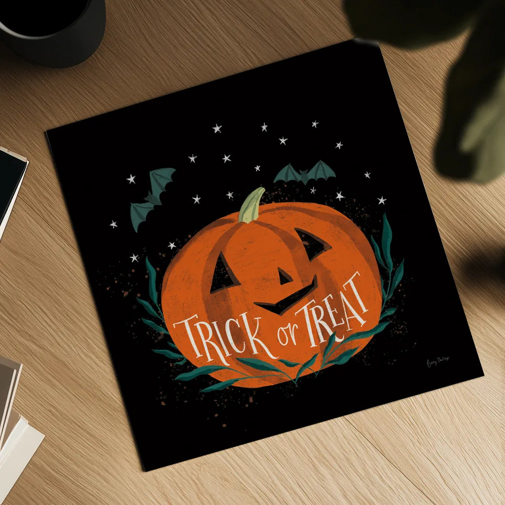 Cute Halloween II by Becky Thorns. Shown as a detailed flat fine art print, highlighting archival giclee quality. Available as an archival giclee rolled canvas, fine art paper, or poster print. SKU 74385a.