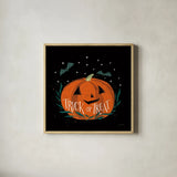 Cute Halloween II by Becky Thorns. Shown in a natural wood glass frame for a timeless modern aesthetic. Available as an archival giclee rolled canvas, fine art paper, or poster print. SKU 74385a.
