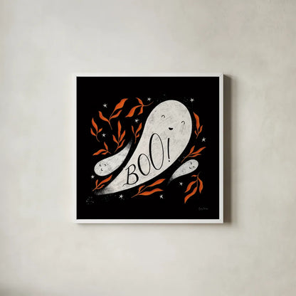Cute Halloween III by Becky Thorns. Shown in a crisp white glass frame for a clean and minimalist style. Available as an archival giclee rolled canvas, fine art paper, or poster print. SKU 74386a.
