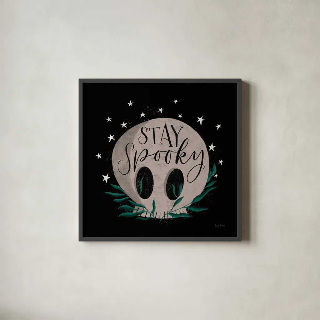 Cute Halloween IV by Becky Thorns. Shown in a sleek black glass frame for a contemporary gallery look. Available as an archival giclee rolled canvas, fine art paper, or poster print. SKU 74387a.