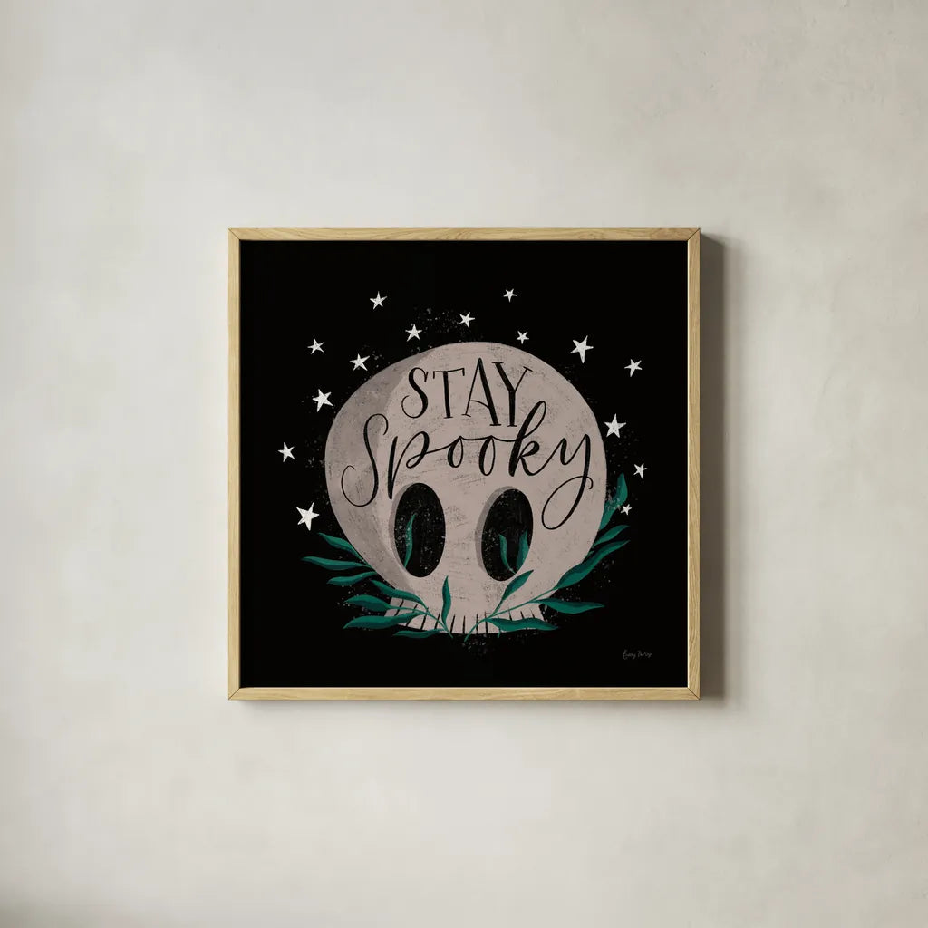 Cute Halloween IV by Becky Thorns. Shown in a natural wood glass frame for a timeless modern aesthetic. Available as an archival giclee rolled canvas, fine art paper, or poster print. SKU 74387a.