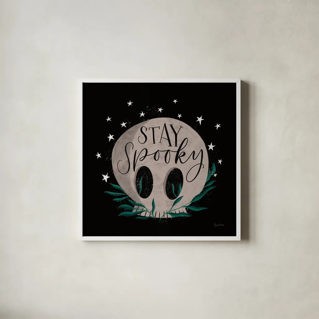Cute Halloween IV by Becky Thorns. Shown in a crisp white glass frame for a clean and minimalist style. Available as an archival giclee rolled canvas, fine art paper, or poster print. SKU 74387a.
