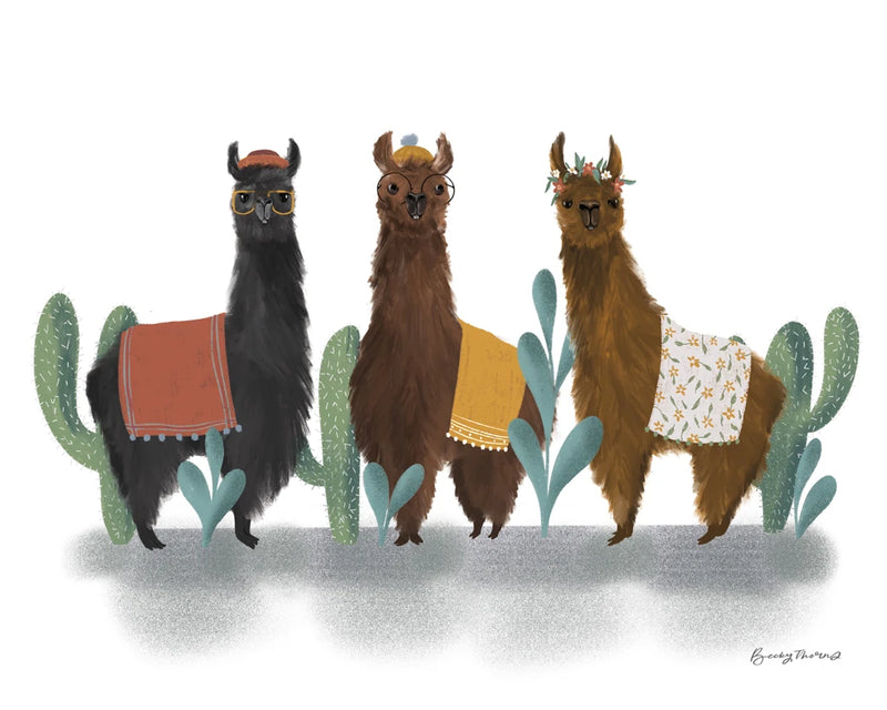 Delightful Alpacas V on White by Becky Thorns