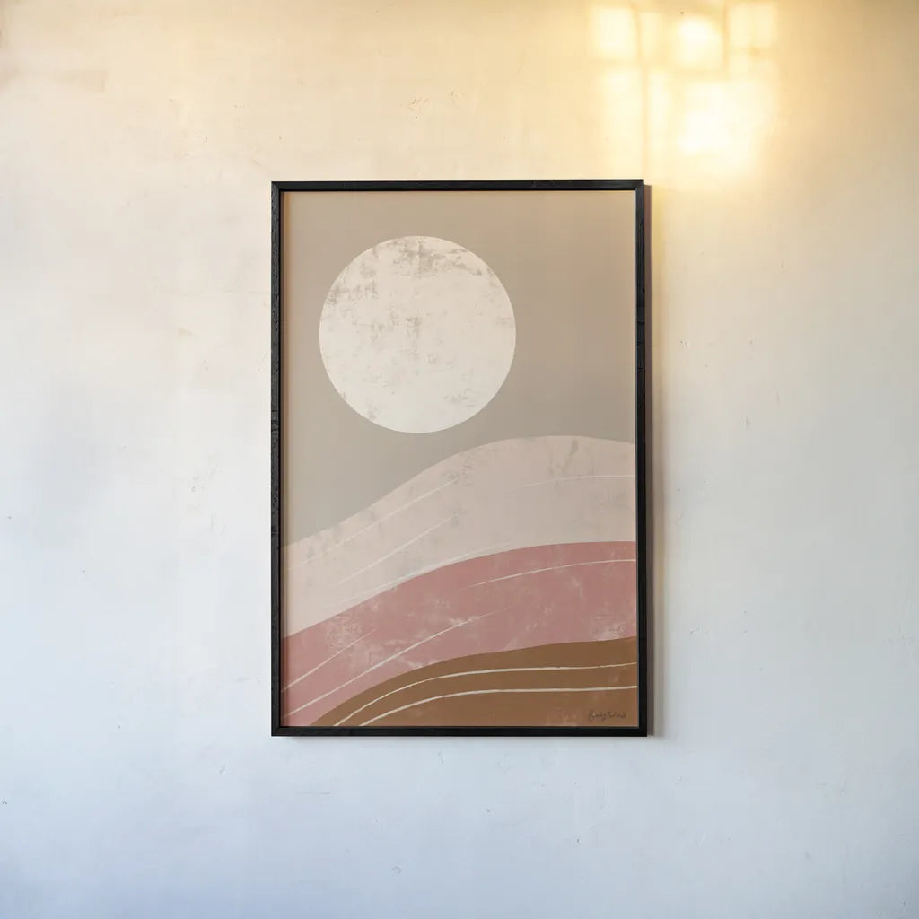 Desert Sunrise I by Becky Thorns. shown as a paper print in a black flame. Available as a archival giclee rolled canvas, fine art paper, or poster print. SKU 69664h.